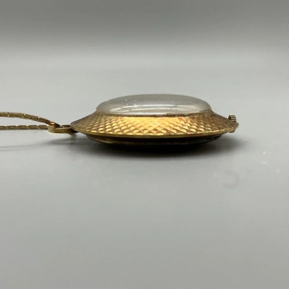 Vintage Elgin Pendant Pocket Watch Necklace Women 34mm Gold Tone New Battery
